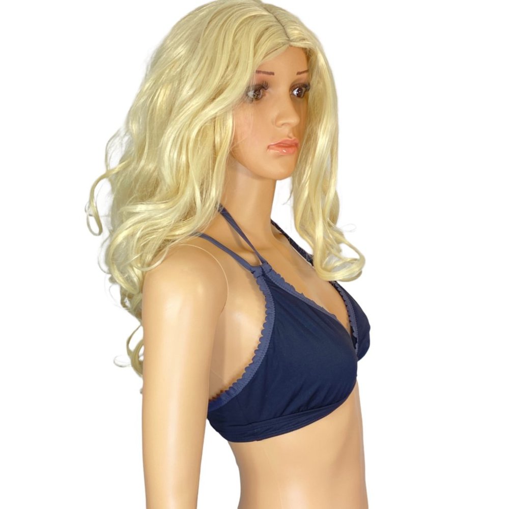 Black Athleta halter bikini top Bralette Black Scalloped trim Medium - Picture 2 of 8